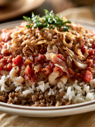 Koshari Recipe: Egyptian Rice, Lentils & Pasta With Crispy Onions
